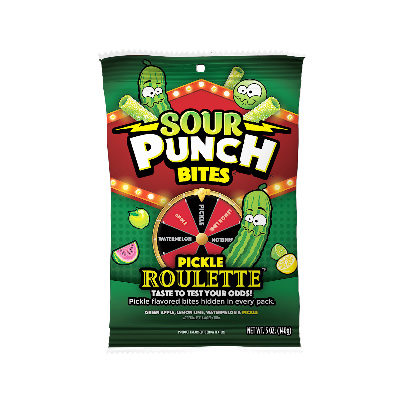 Front of SOUR PUNCH Pickle Roulette Bites - Pickle Candy in Bulk