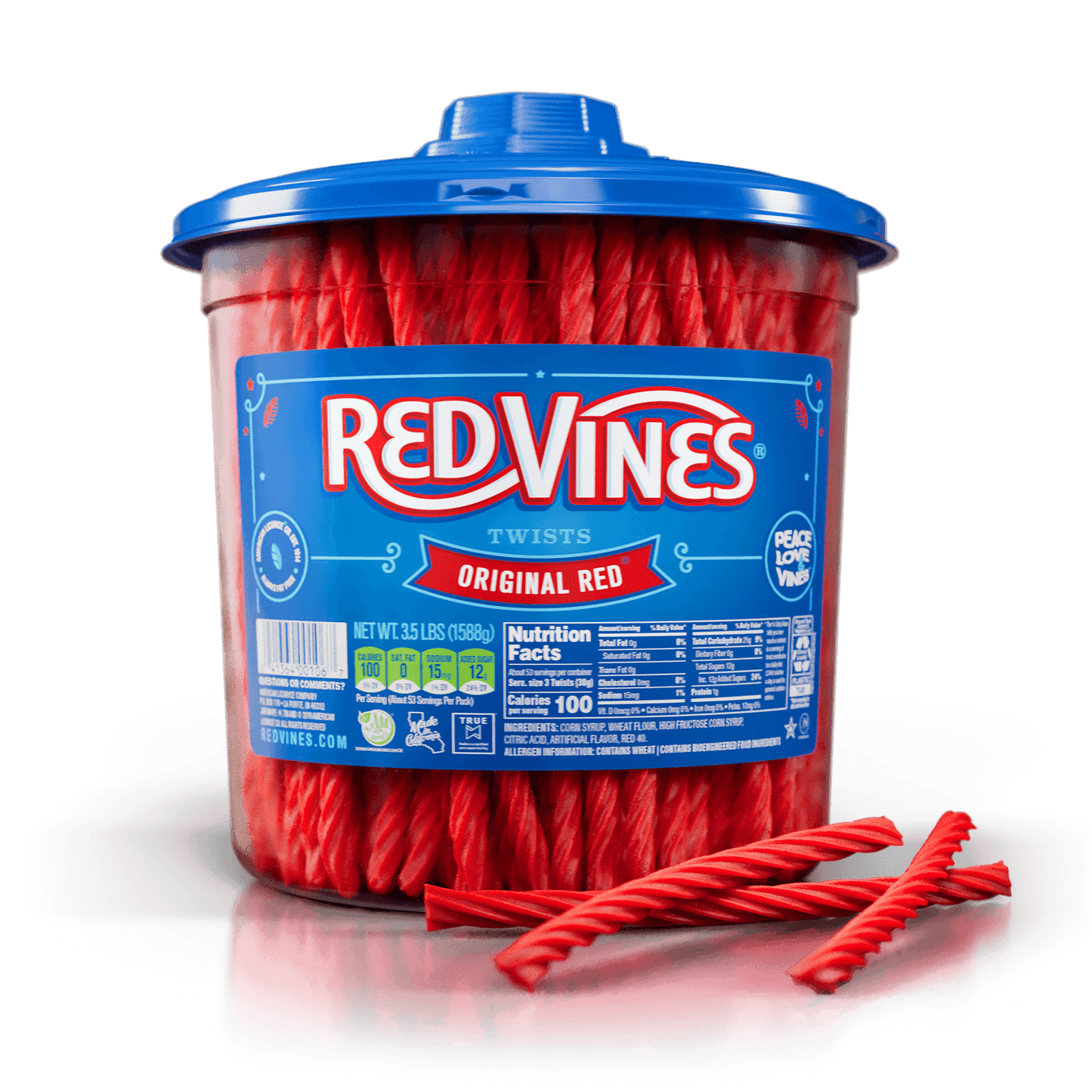 Front view of RED VINES Wholesale Original Red Bulk Licorice Candy 3.5lb Jar