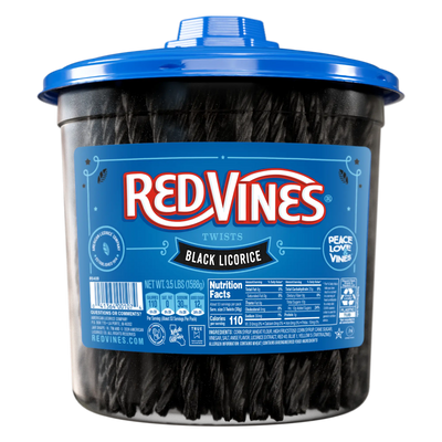 Front of Red Vines Black Licorice Twists 3.5lb Jar
