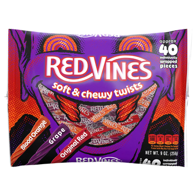 Front of Red Vines Halloween Individually Wrapped Twists in 9oz Laydown Bag