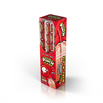 30-count Caddy of Sour Punch Cherry Sip-N-Chew large candy straws for drinks