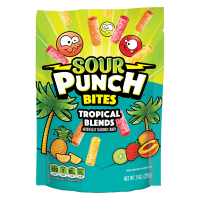 Front of Sour Punch Bites Tropical Blends 9oz Stand up bag