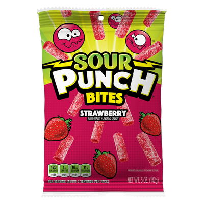 Front of Sour Punch Bites Strawberry 5oz bag