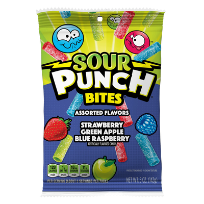 Front of Sour Punch Bites Assorted Flavors 5oz Hanging bag