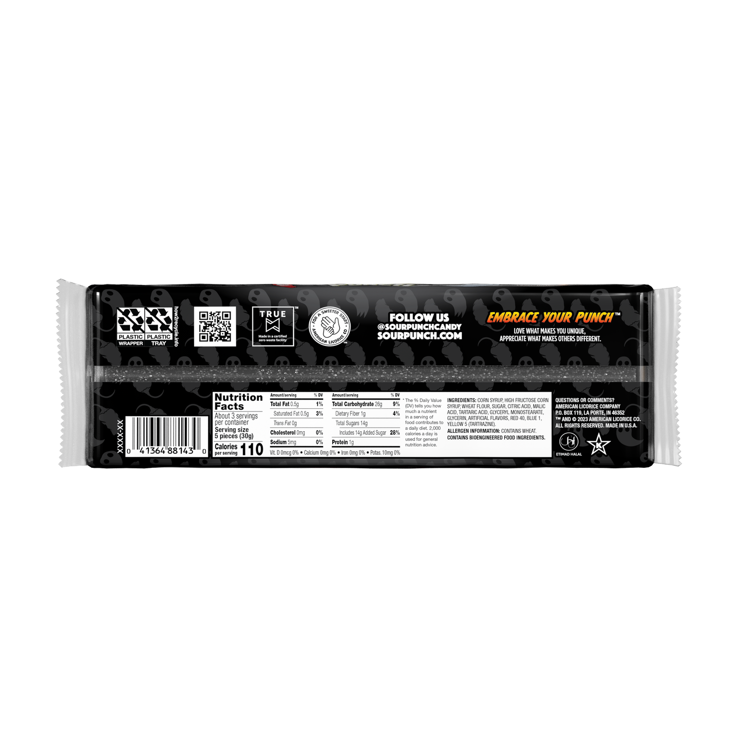 Back of SOUR PUNCH Ghost Pepper Roulette Straws 3.2oz tray