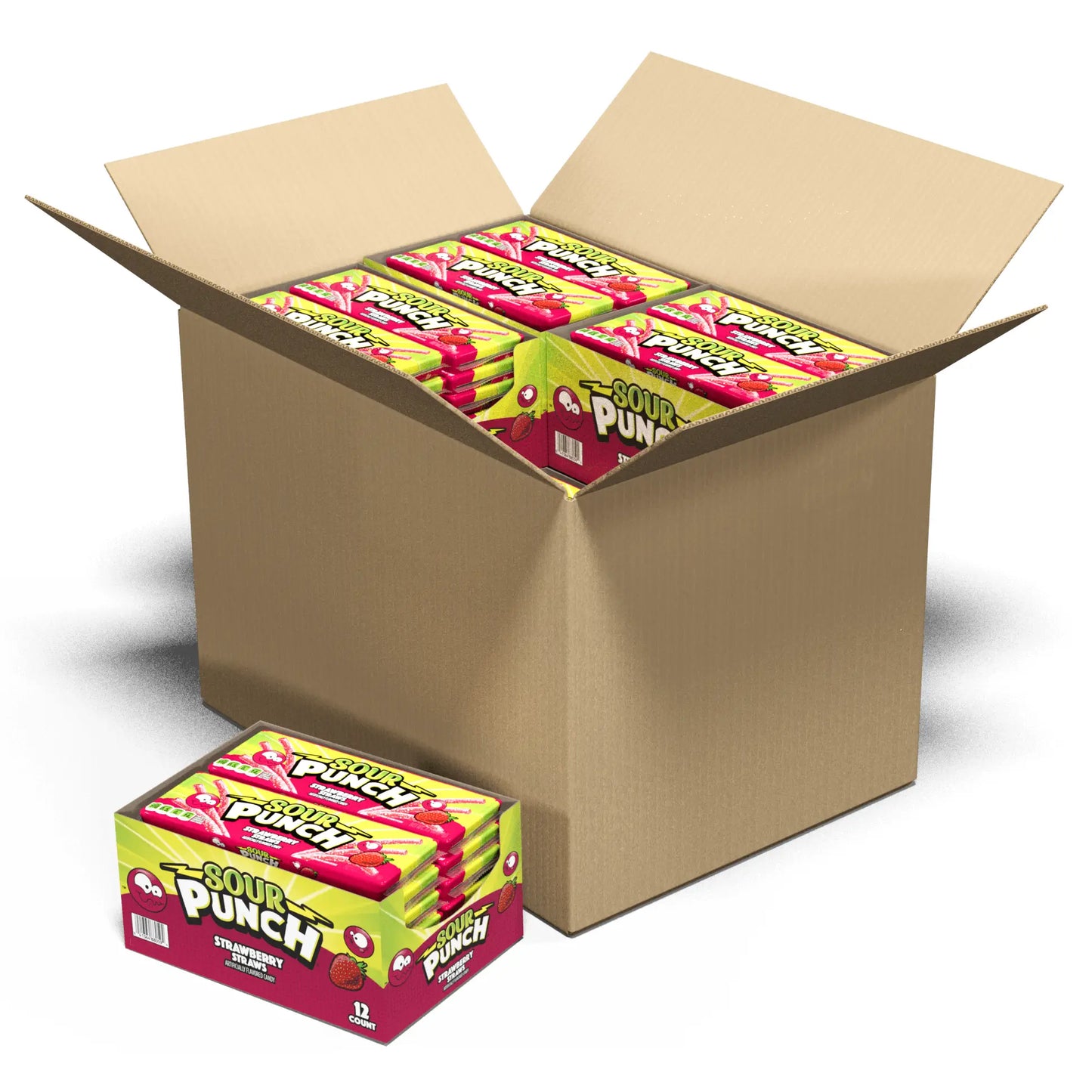 Bulk candy case of Sour Punch Strawberry Trays in Caddies - 12 caddies in a case