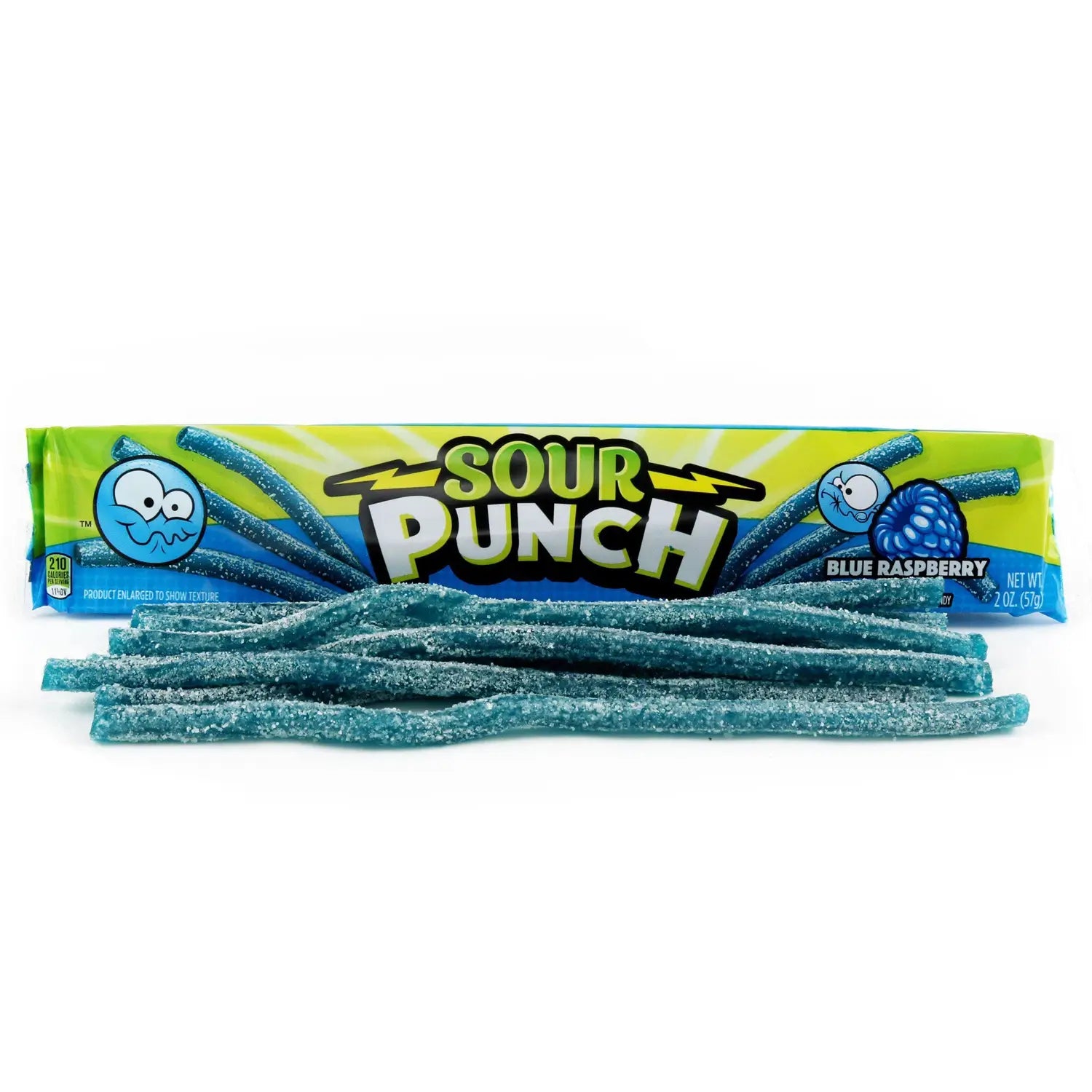 Bulk Blue Raspberry Straws outside a SOUR PUNCH 2oz Tray
