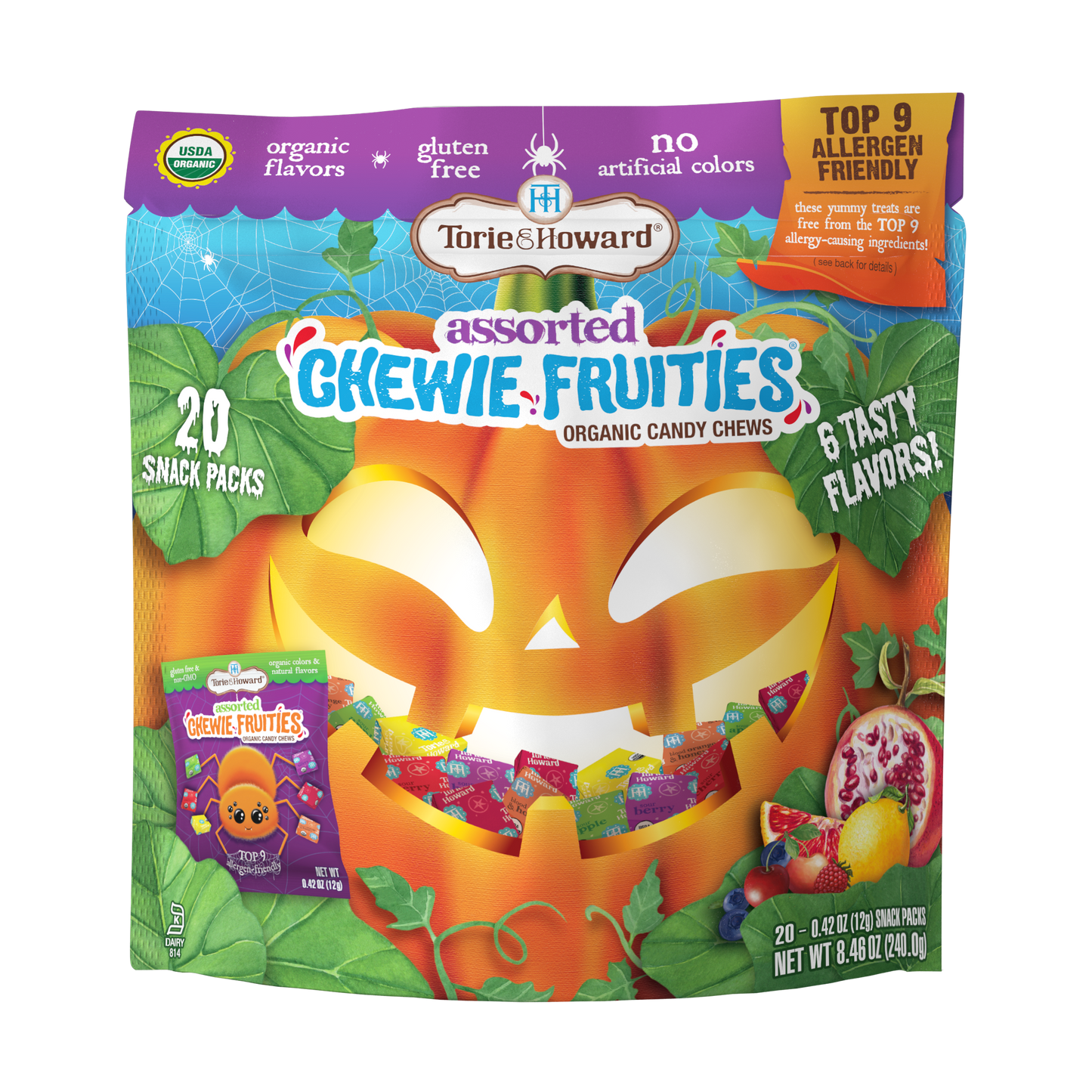 TORIE & HOWARD Organic Halloween Candy - front of 8.46oz bag TORIE & HOWARD Organic Halloween Candy - front of 8.46oz bag