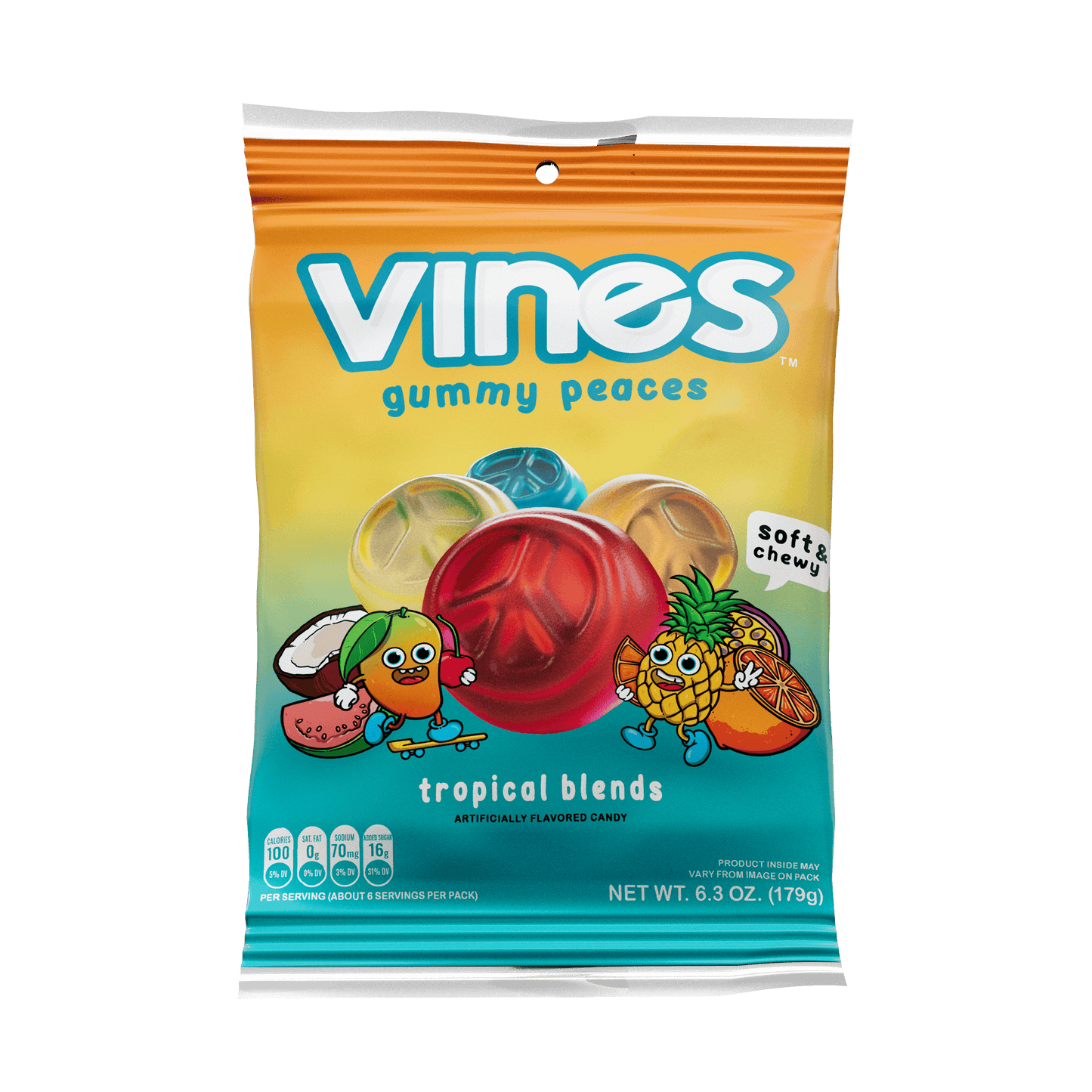 Front of VINES Gummies Wholesale Gummy Candy Tropical Blends 6.3oz Bag