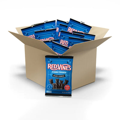 Case of 12 Red Vines Black Licorice Jumbo Twists 8oz Hanging Bags