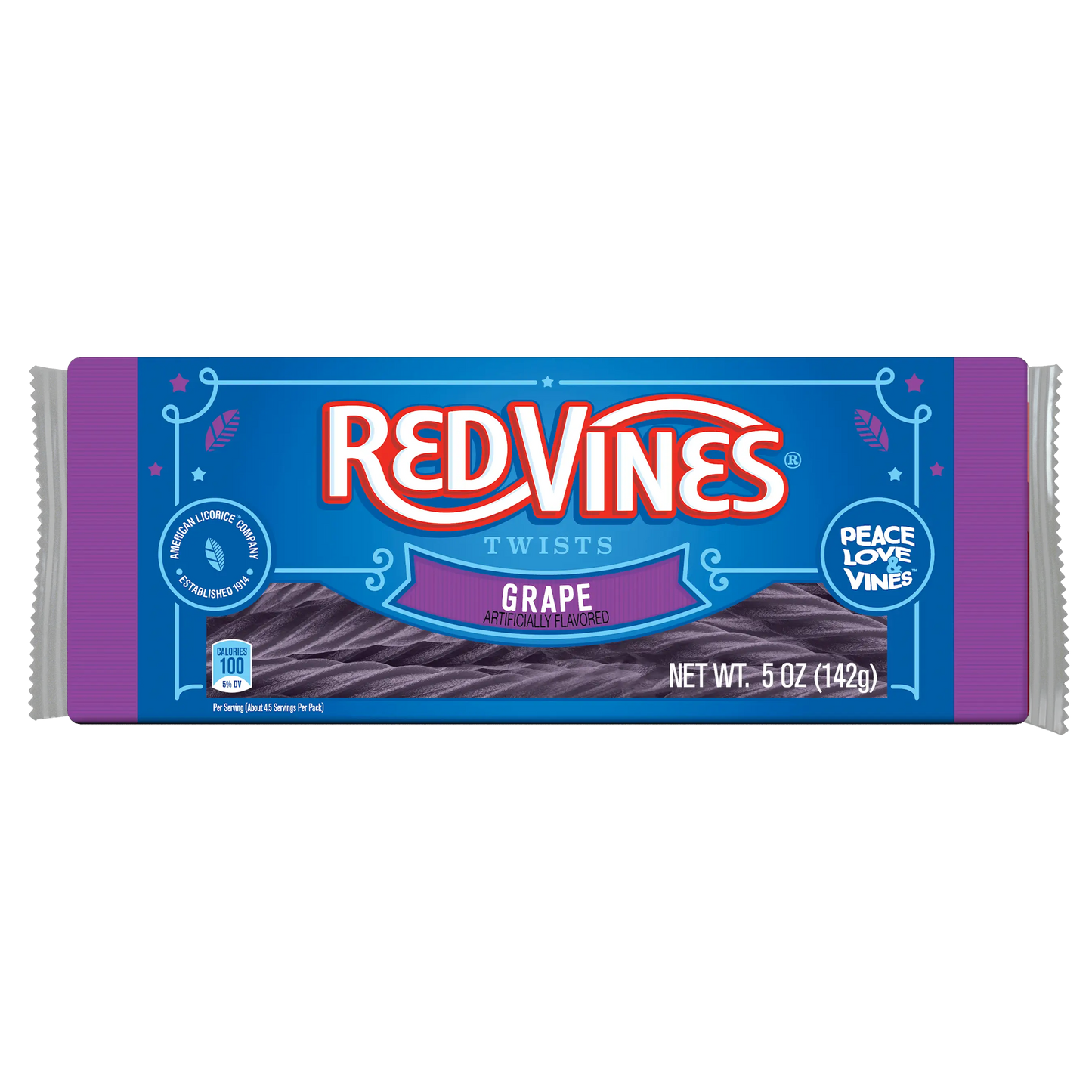 Front of Red Vines Grape Twists 5oz Movie Tray