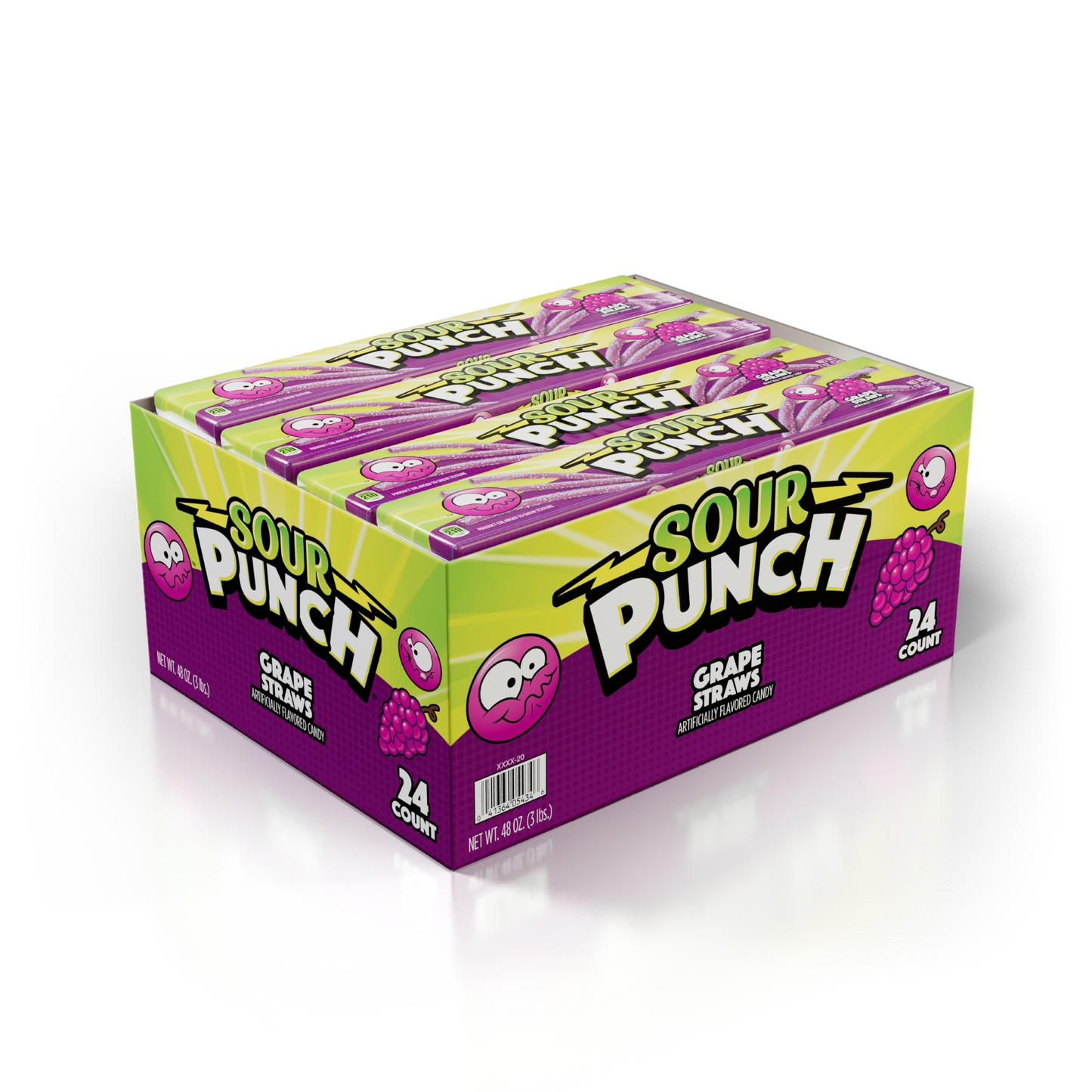 24 count Caddy of Sour Punch Grape Candy Straws 2oz Trays