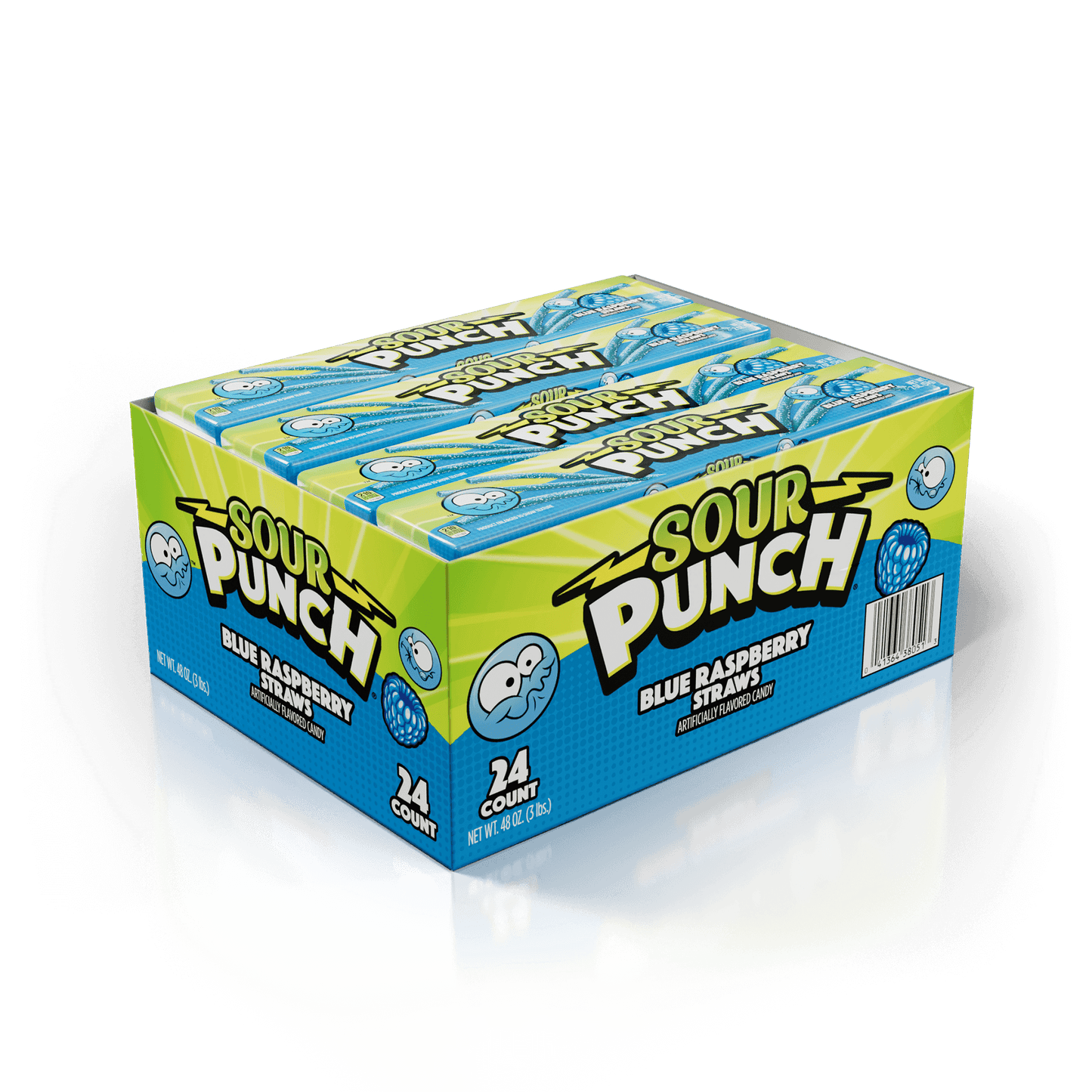 24 Count Caddy of Sour Punch Blue Raspberry Straws 2oz Trays