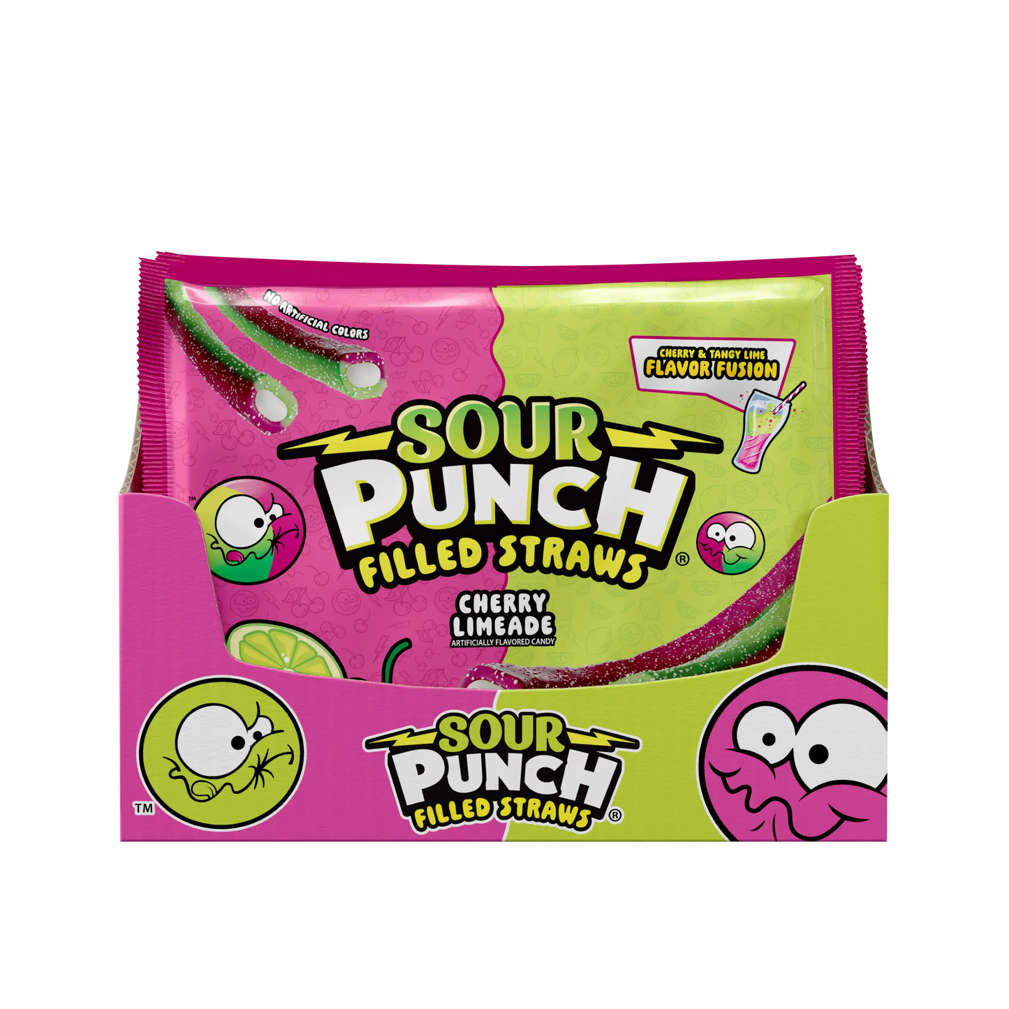 12-pack caddy of Sour Punch Filled Straws Cherry Limeade Filled Candy Wholesale 9oz Bags