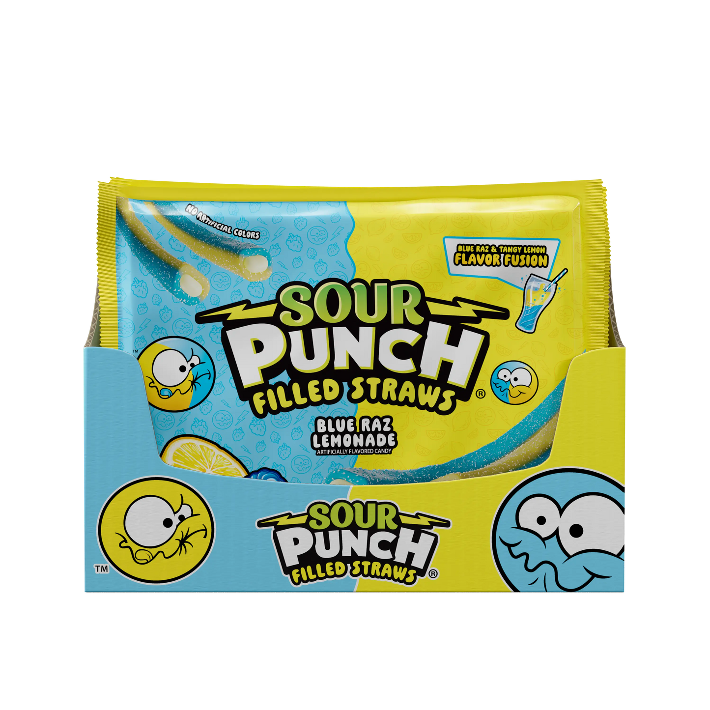 12-pack Caddy of Sour Punch Filled Straws Blue Raz Lemonade Bulk Filled Candy 9oz Bags