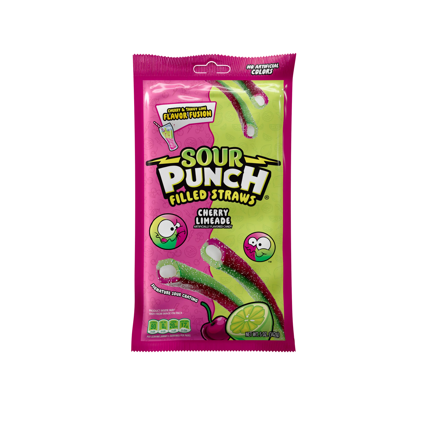 Front of Sour Punch Filled Straws Cherry Limeade filled straw candy in bulk 5oz Bag
