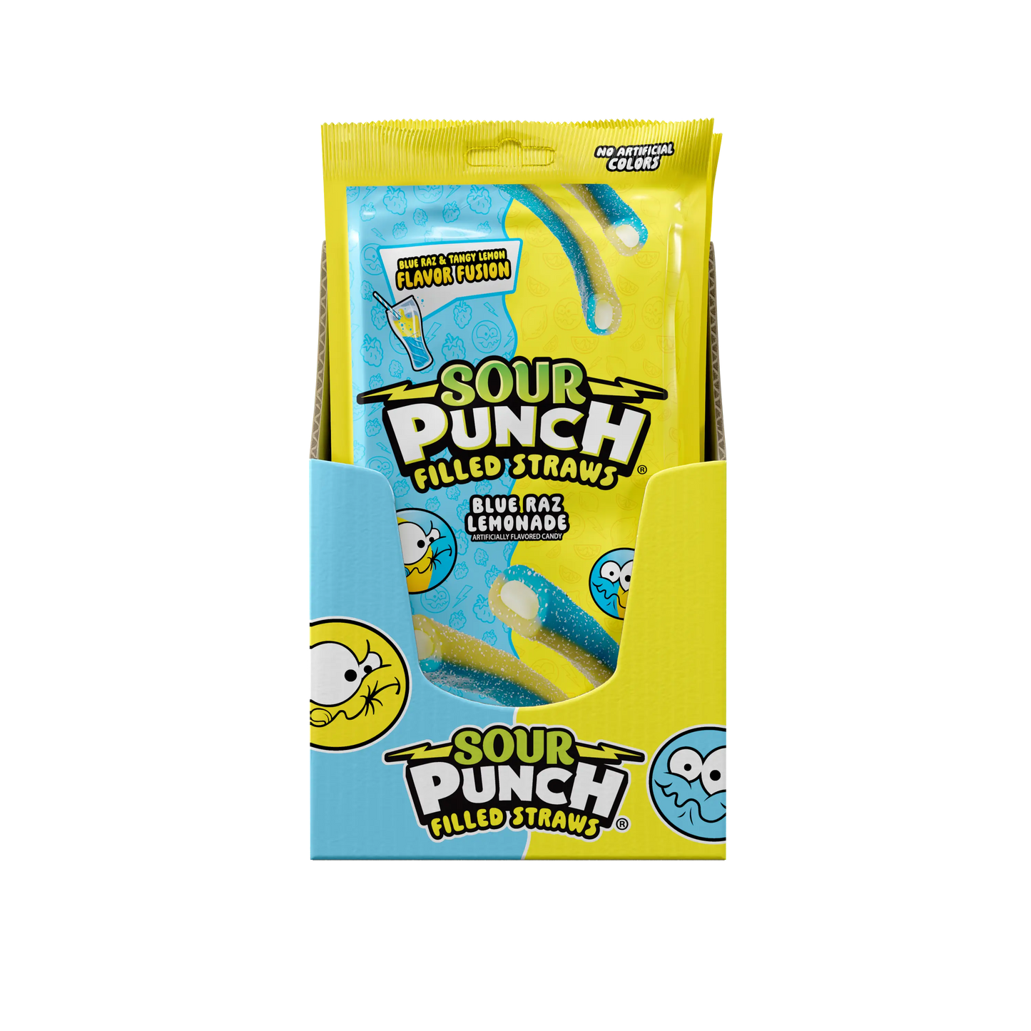 12-pack Caddy of Sour Punch Filled Straws Blue Raz Lemonade Filled Straw Wholesale Candy 5oz Bags