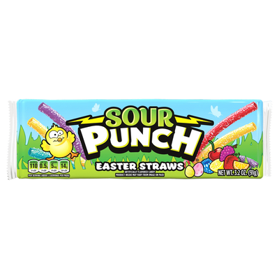 SOUR PUNCH Easter Candy Straws front of 3.2oz candy tray