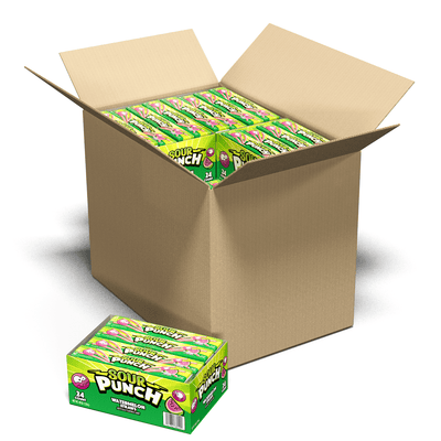 Bulk candy case of Sour Punch Watermelon Straws - 12 caddies in a case