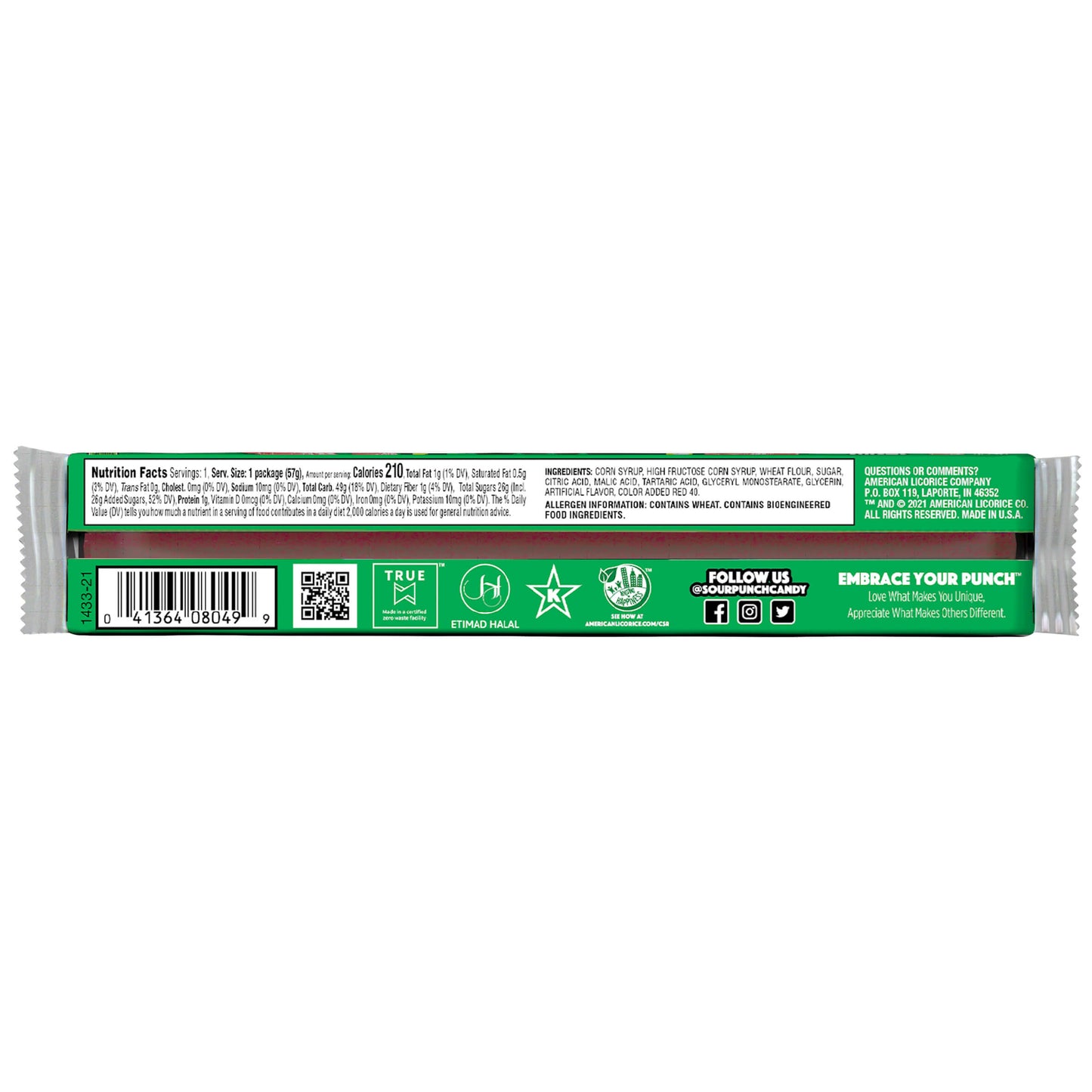 Back of Sour Punch Watermelon Straws 2oz Tray
