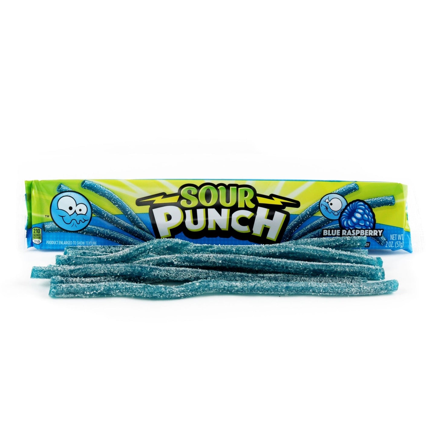 Bulk Blue Raspberry Straws outside a SOUR PUNCH 2oz Tray