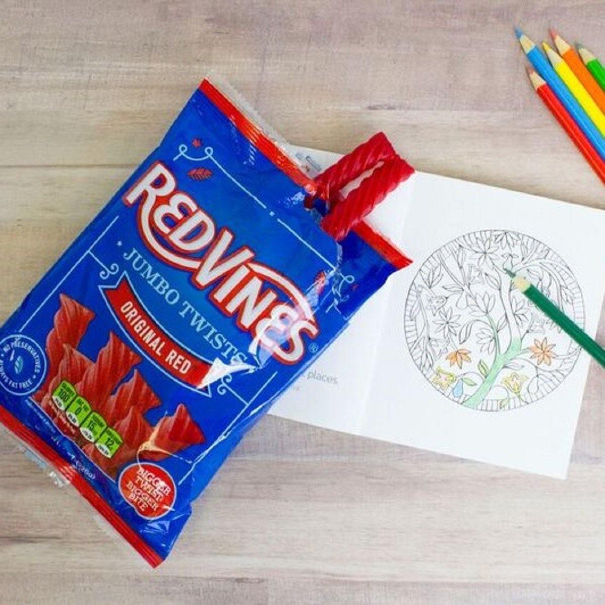 Enjoying Red Vines Original Red Jumbo Twists while coloring
