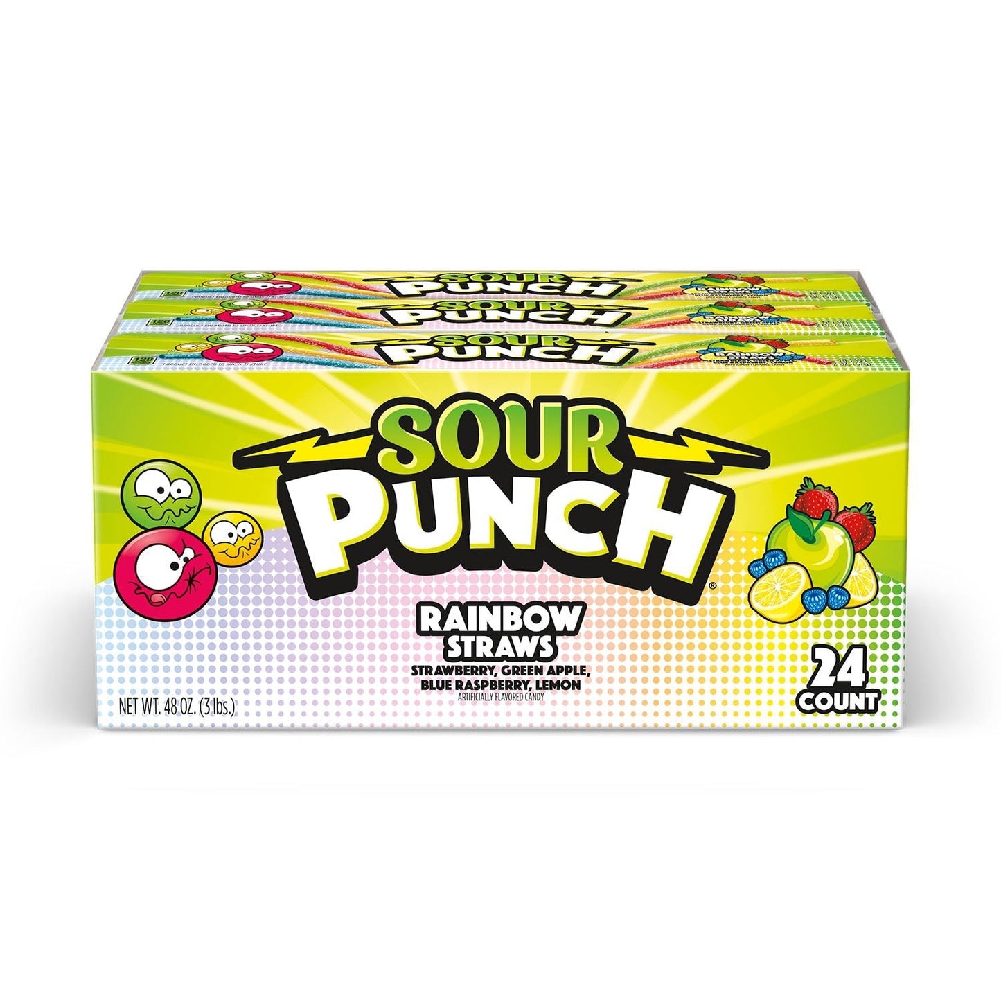 24 count caddy of bulk SOUR PUNCH Rainbow Straws 2oz Trays