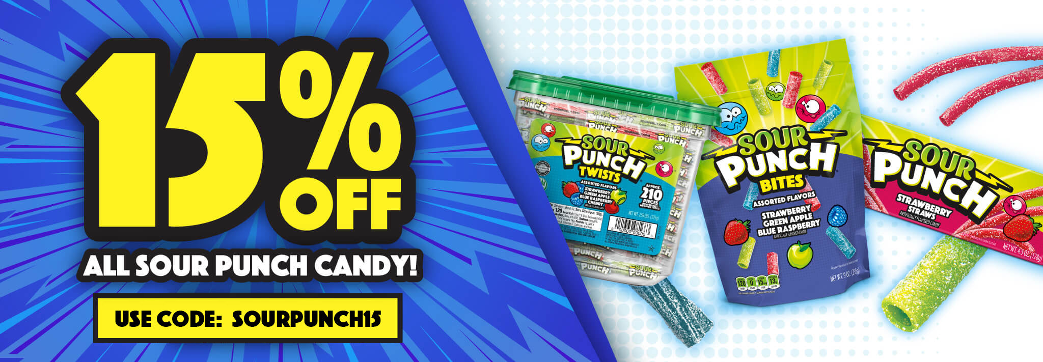 15% Off All SOUR PUNCH wholesale candy! Use Code: SOURPUNCH15 at checkout