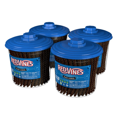 Four 3.5lb bulk candy Jars of Red Vines Black Licorice Twists