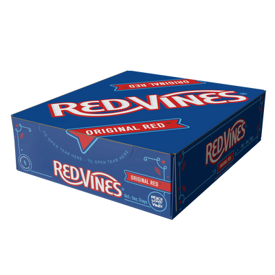 Display box containing 9, 5oz Red Vines Original Red Licorice Twists Trays