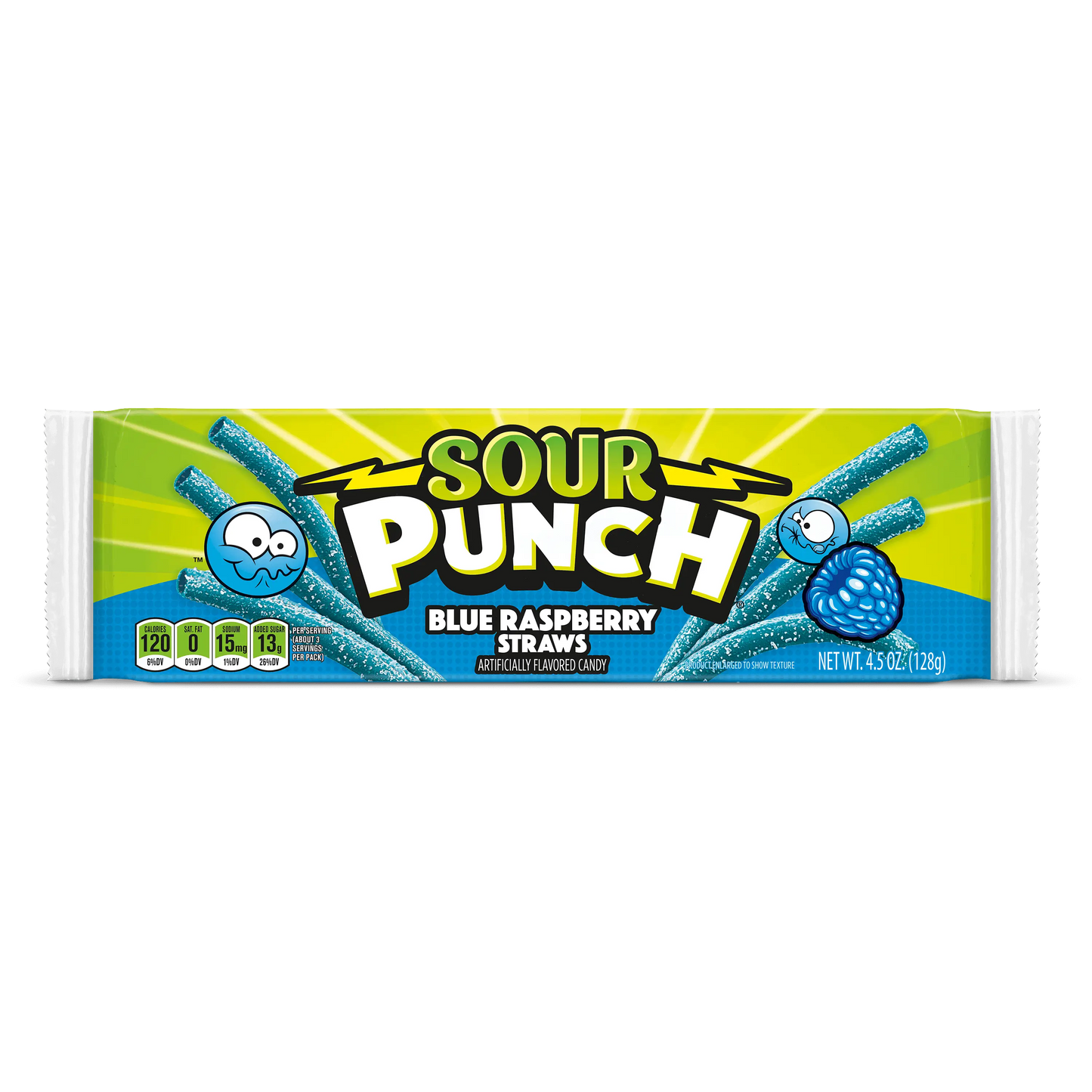 Front of Sour Punch Blue Raspberry Straws 4.5oz Movie Tray