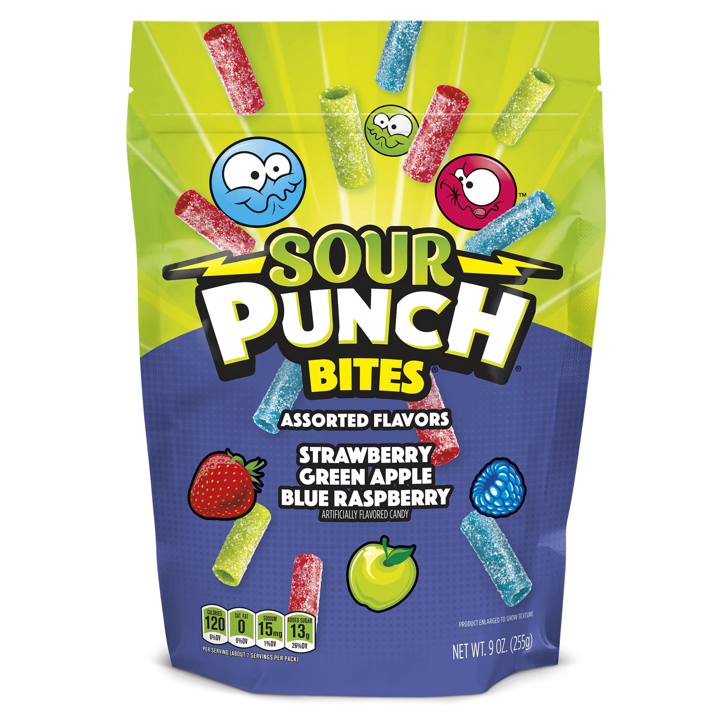 SOUR PUNCH Assorted Candy Bites, Front of 9oz Bag