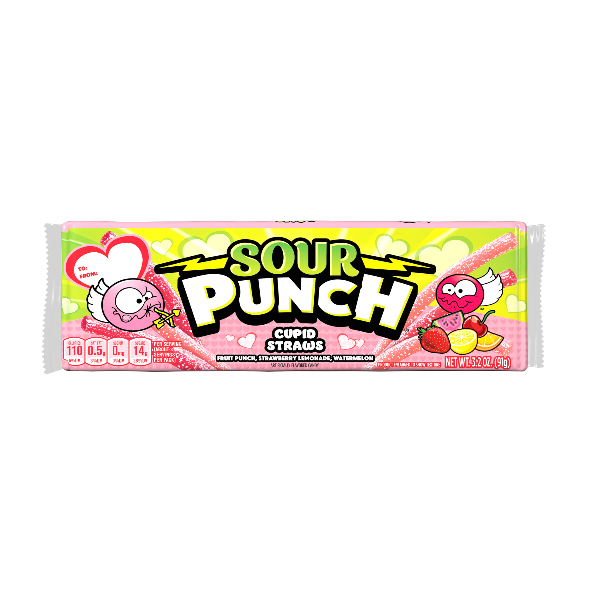 Front of SOUR PUNCH Cupid Straws 3.2oz tray