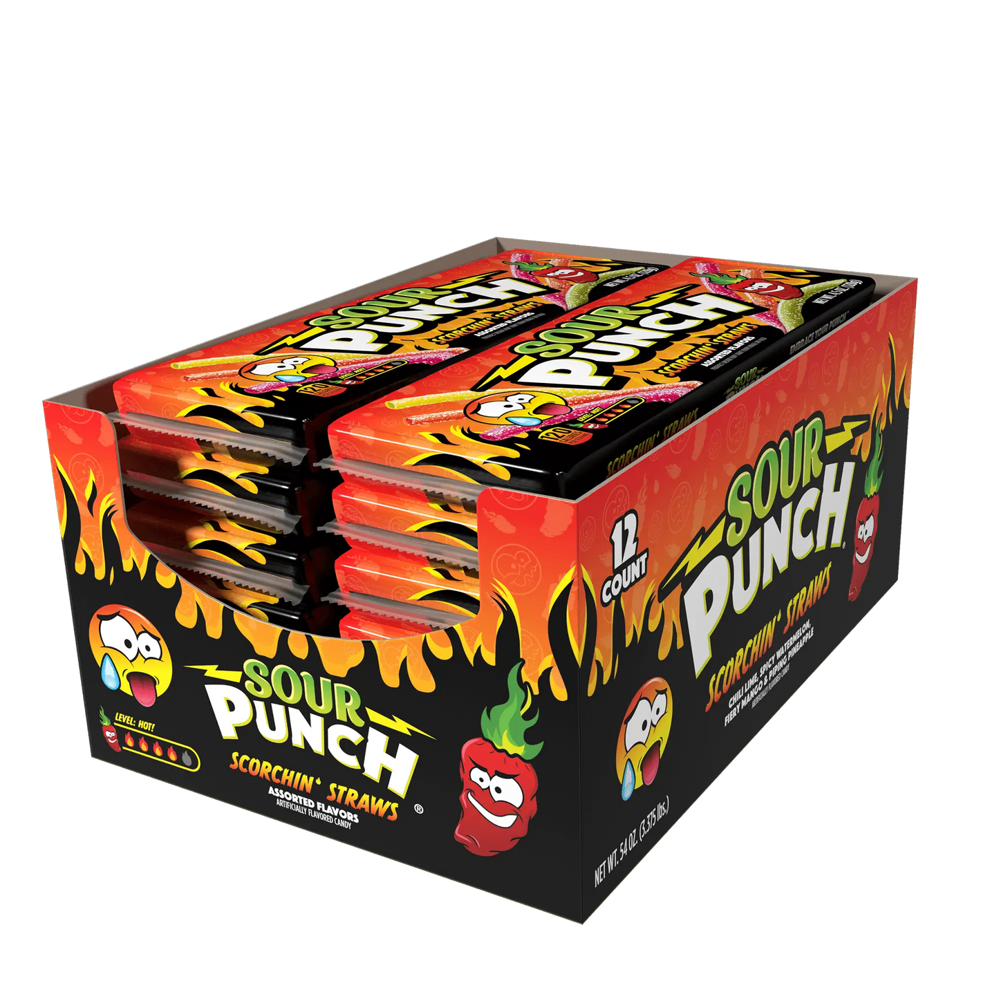 Sour Punch Scorchin' Straws Wholesale Candy - 12 count caddy of 4.5oz Trays