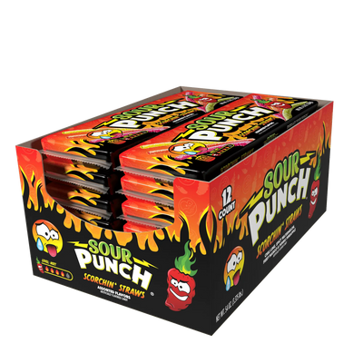 Sour Punch Scorchin' Straws Wholesale Candy - 12 count caddy of 4.5oz Trays