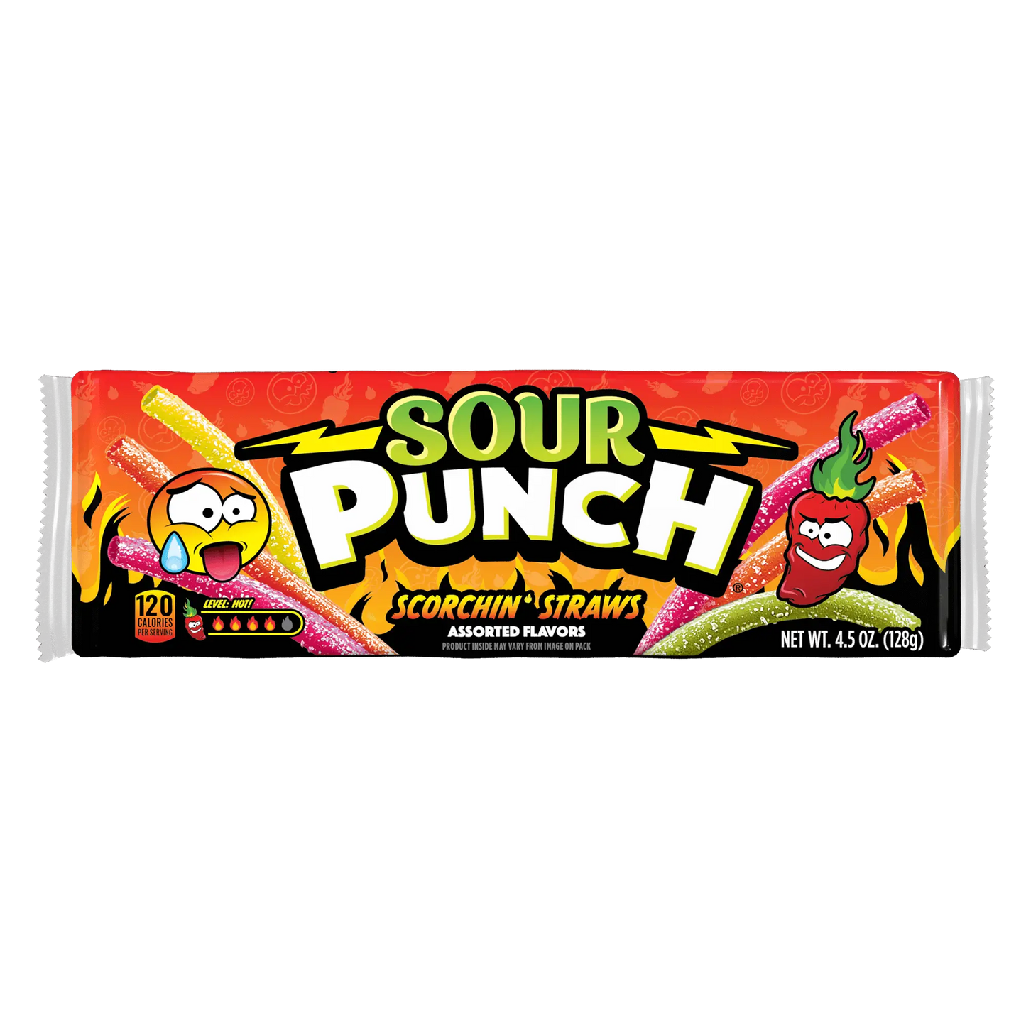 Front of Sour Punch Scorchin' Straws 4.5oz Tray