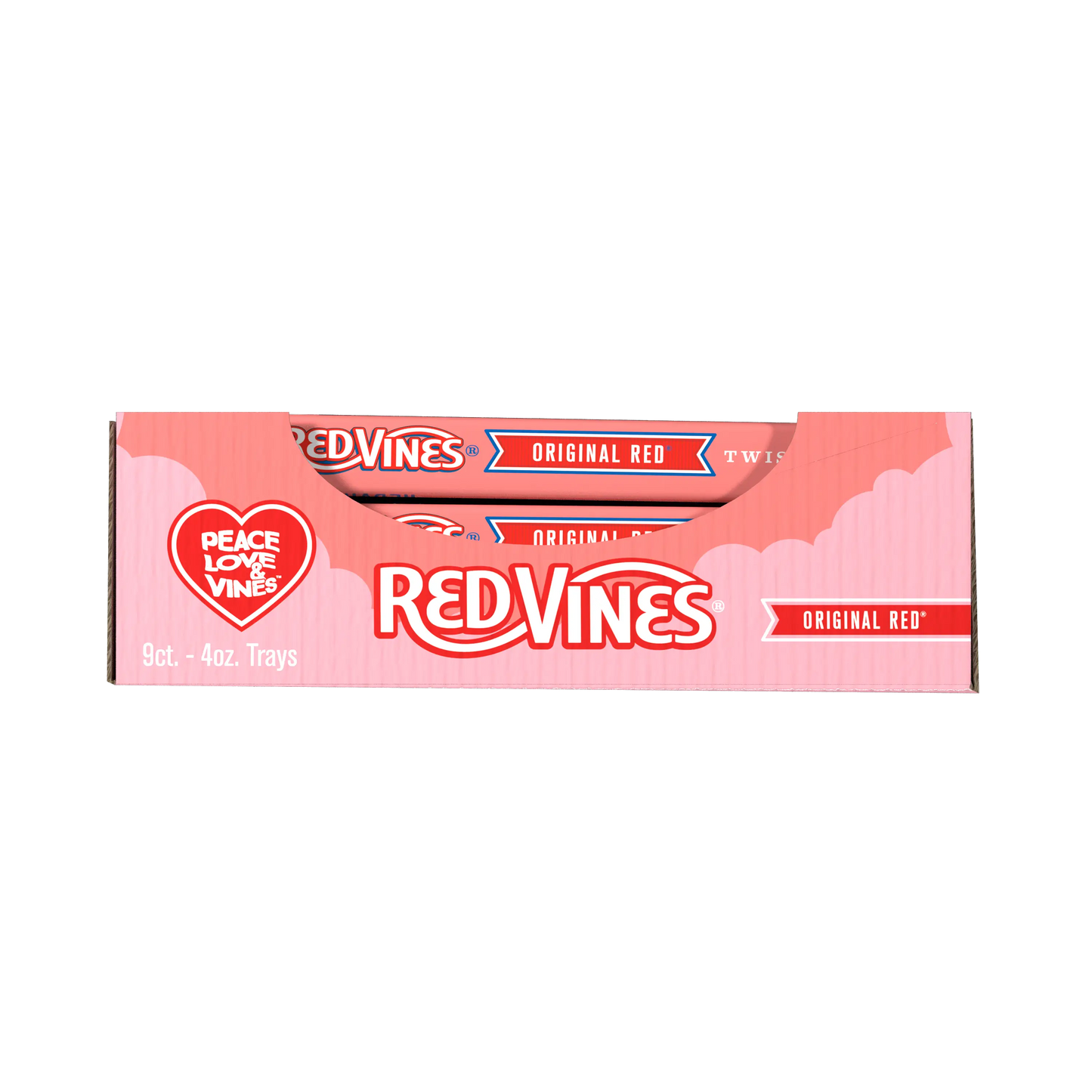 Top view of 9-Pack Caddy of Red Vines Valentine's Day Twists 4oz Trays