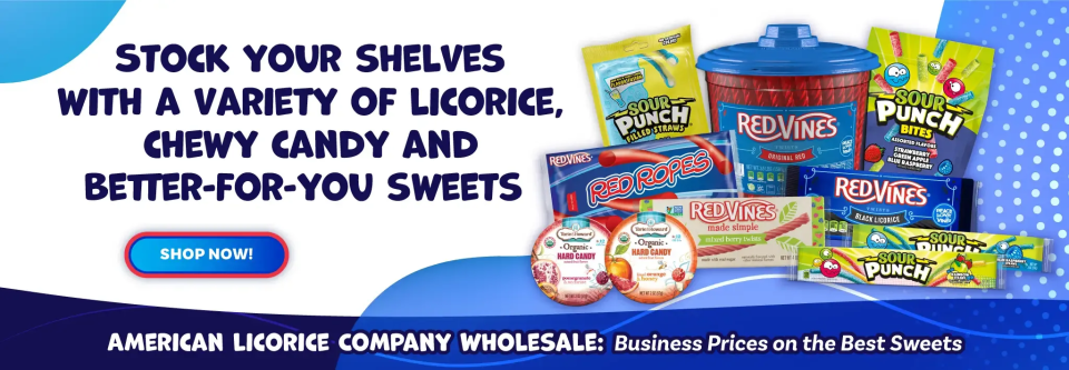 Stock your shelves with a variety of licorice, chewy candy and better-for-you sweets. SHOP NOW! American Licorice Wholesale: Business Prices on the Best Sweets