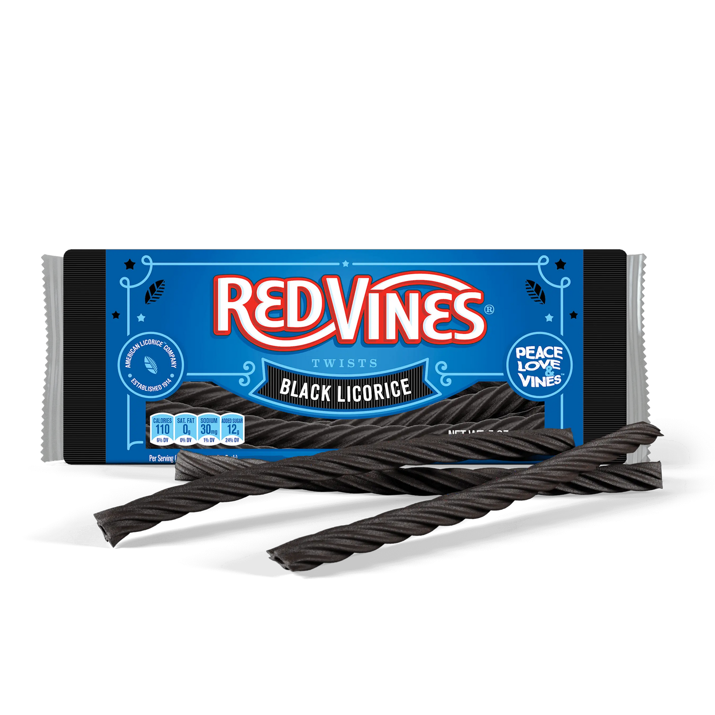 Front of Red Vines 5oz Black Licorice Tray with candy in front