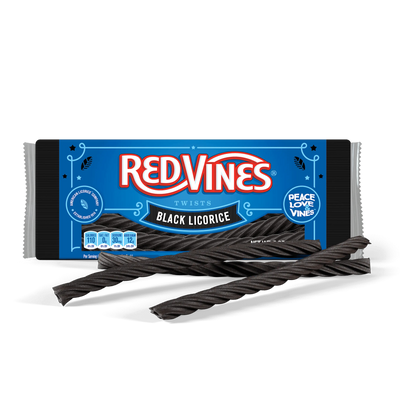 Front of Red Vines 5oz Black Licorice Tray with candy in front