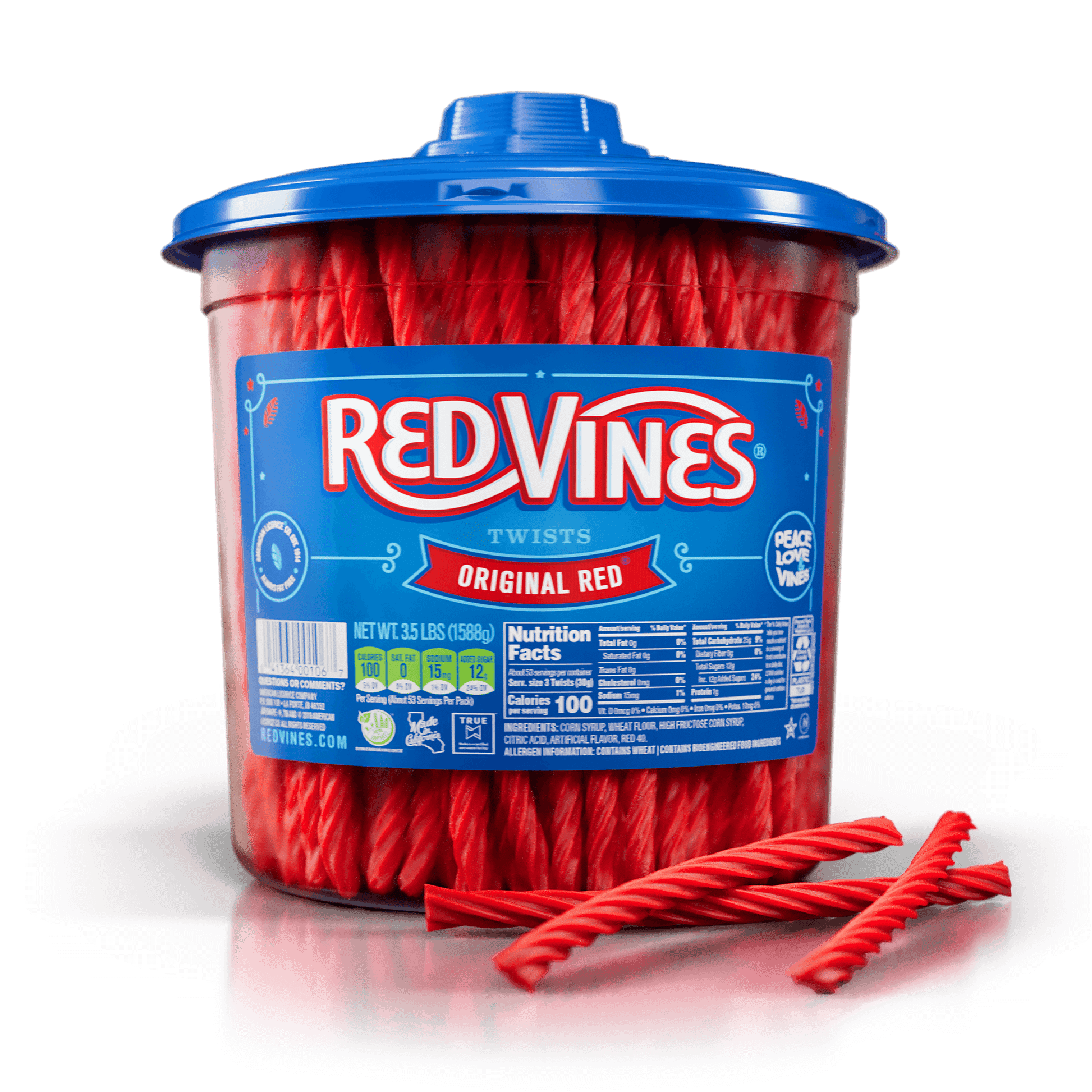 Front view of RED VINES Wholesale Original Red Bulk Licorice Candy 3.5lb Jar
