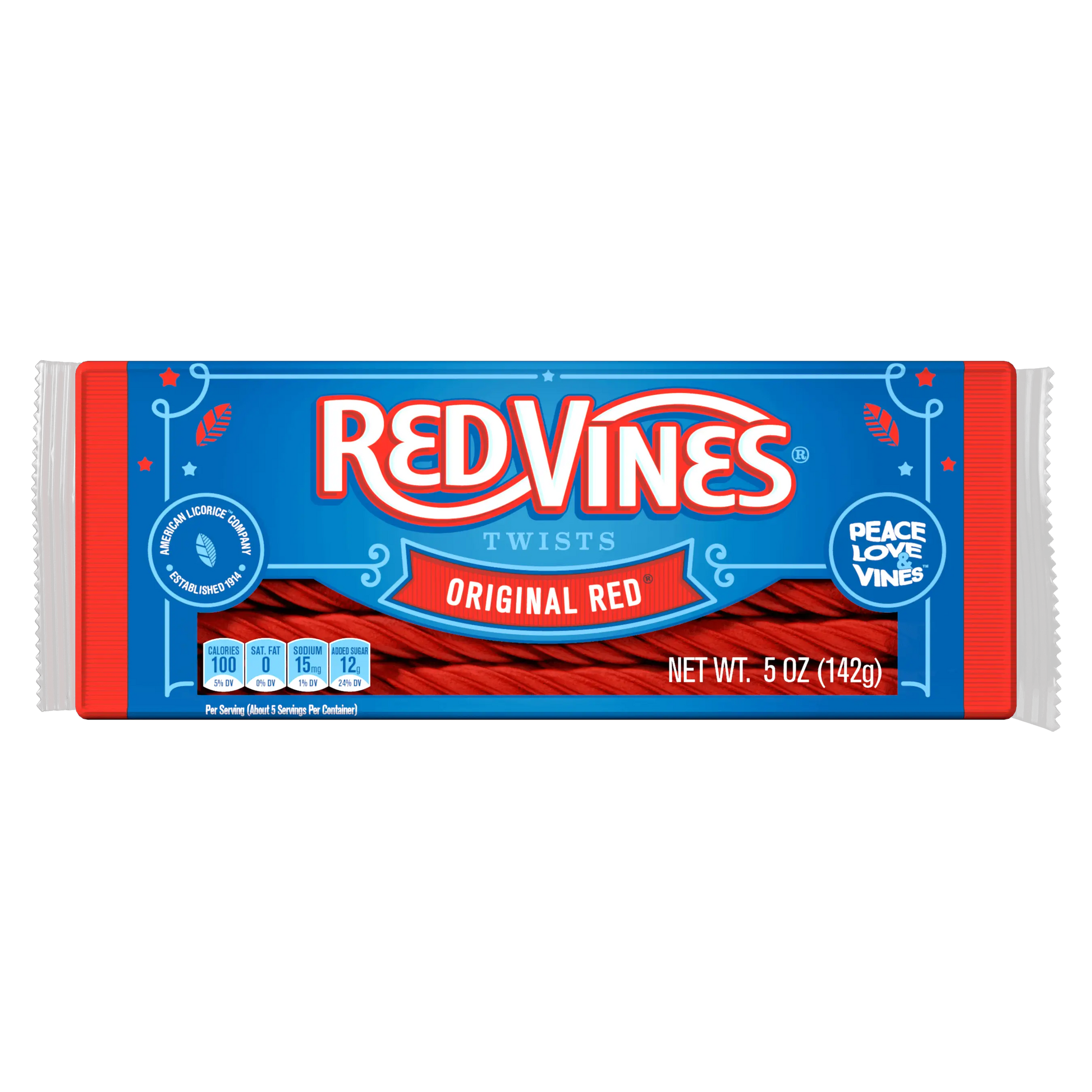 Front of 5oz Red Vines Original Red Licorice Twists Tray