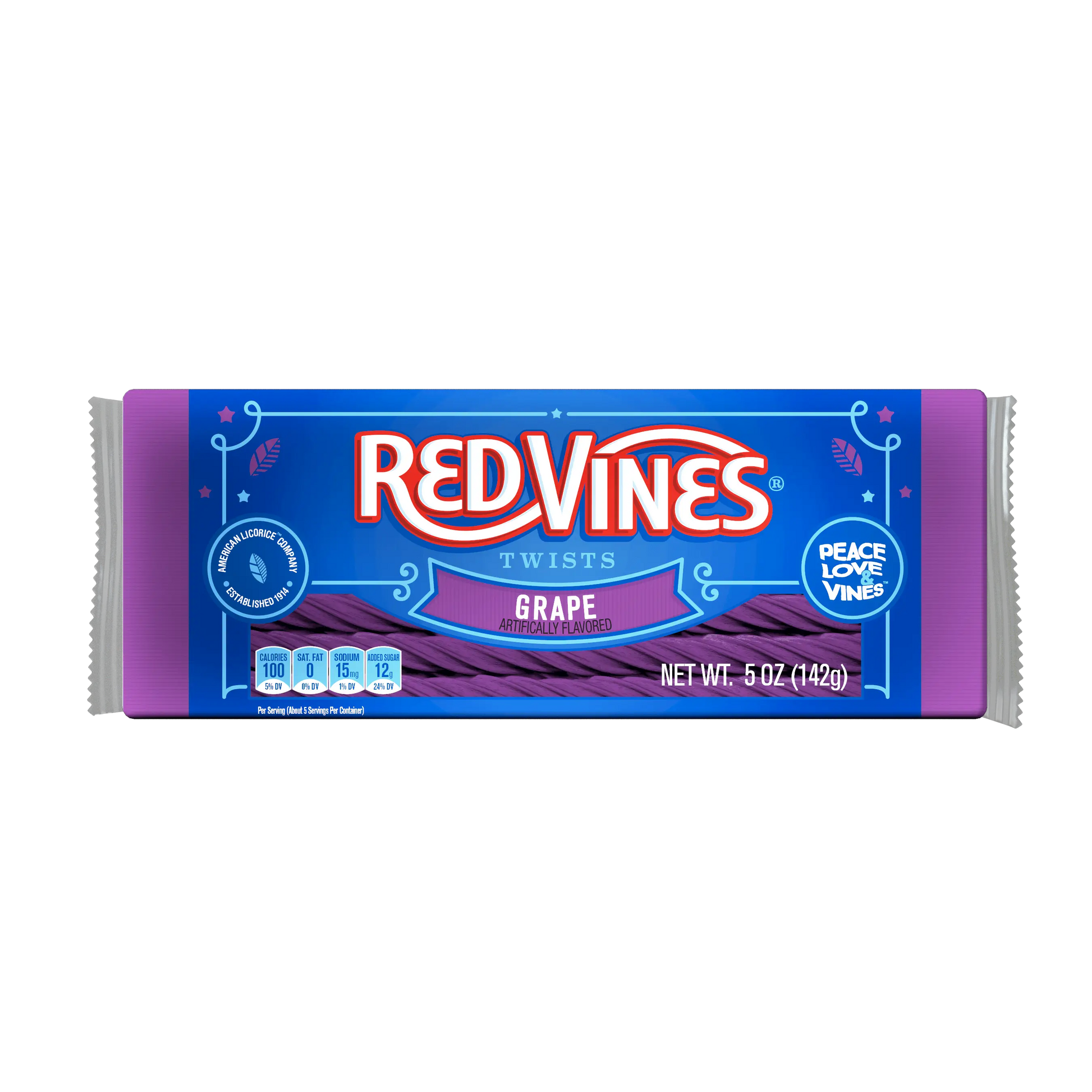 Front of Red Vines Grape Twists 5oz Movie Tray