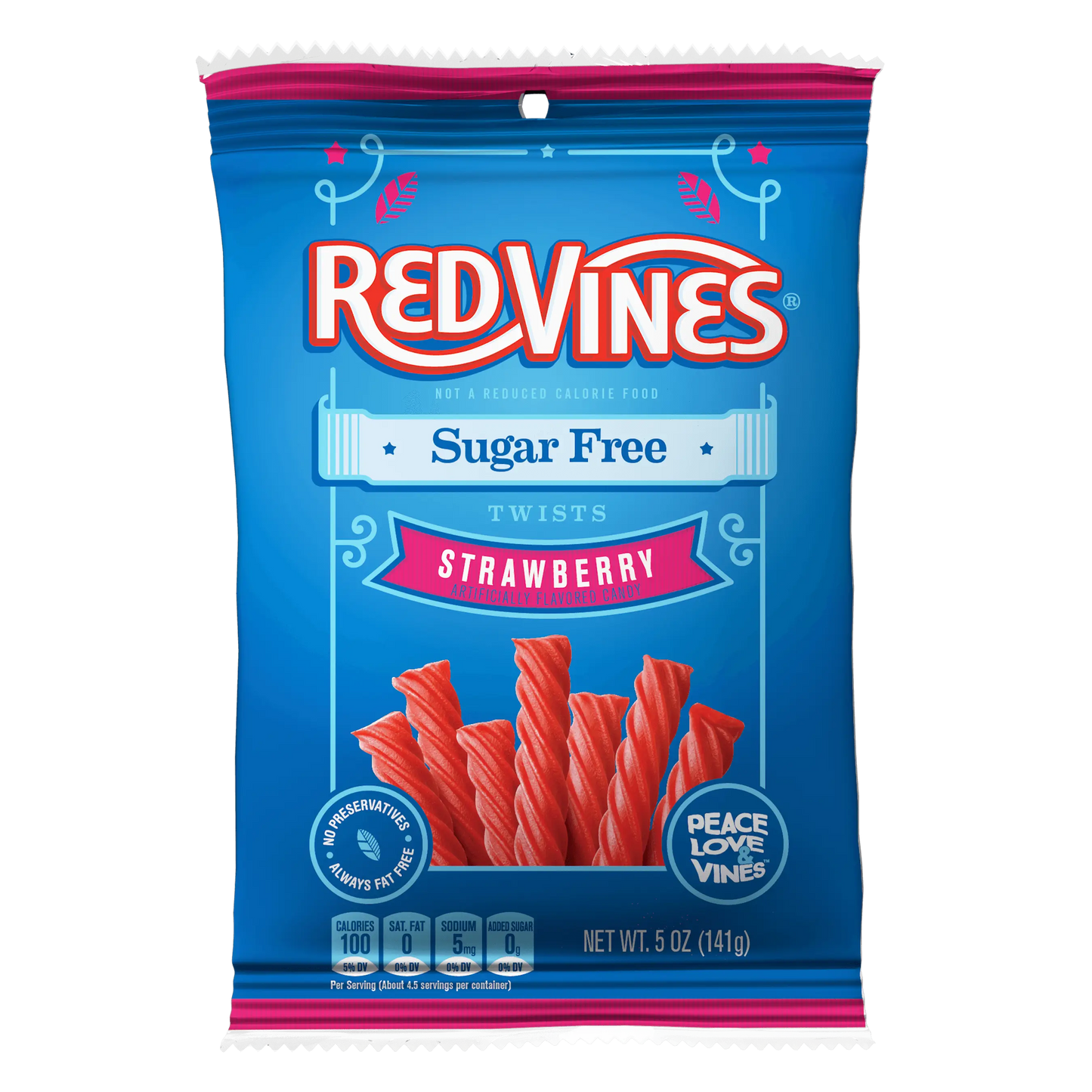 Front of Red Vines Sugar Free Strawberry 5oz Hanging Bag