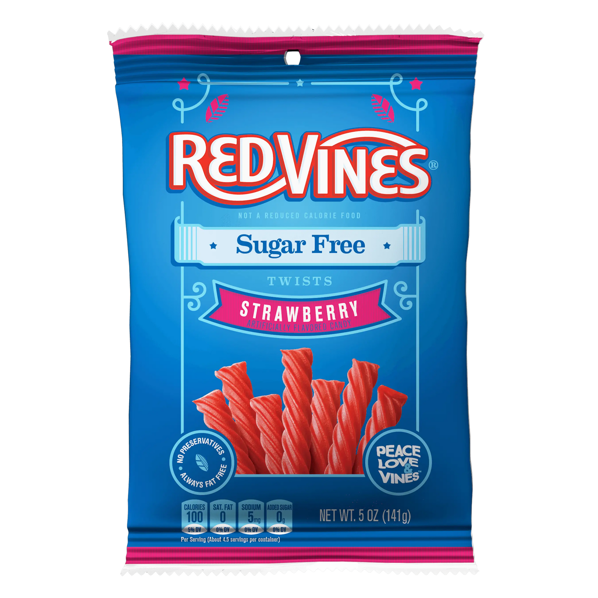 Front of Red Vines Sugar Free Strawberry 5oz Hanging Bag