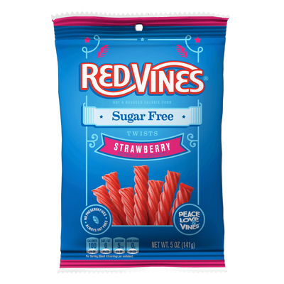 Front of Red Vines Sugar Free Strawberry 5oz Hanging Bag