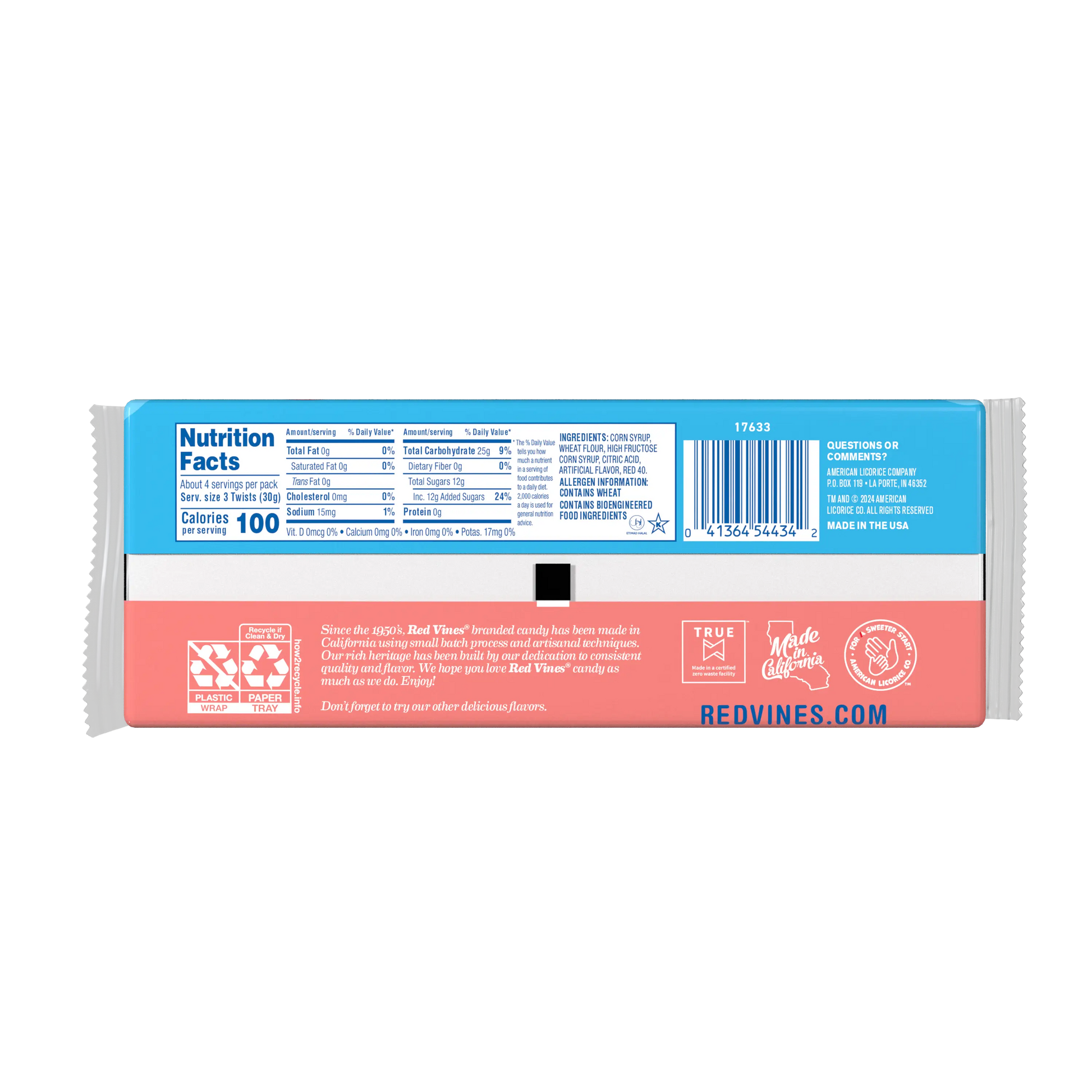 Back of Red Vines Valentine's Day Twists 4oz Tray