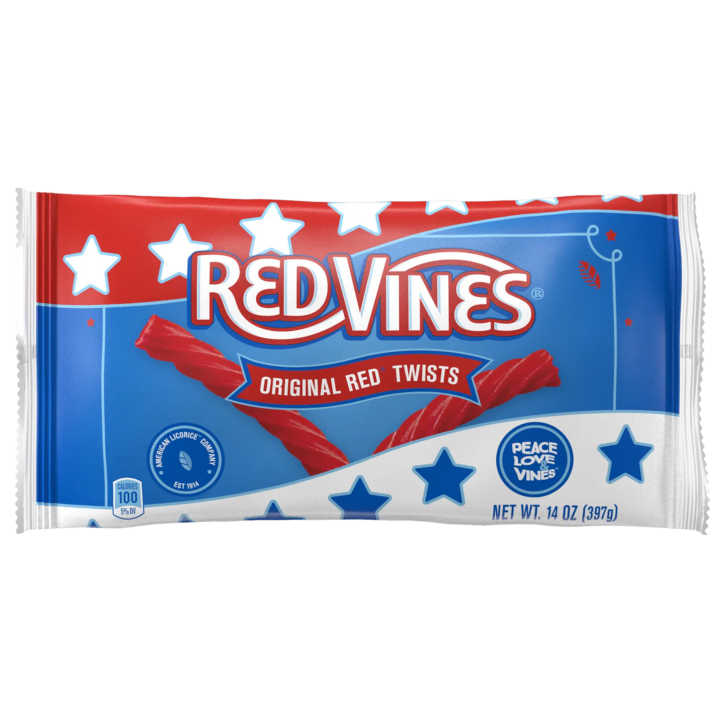 Front of Red Vines Americana Original Red Licorice 14oz summer candy bag