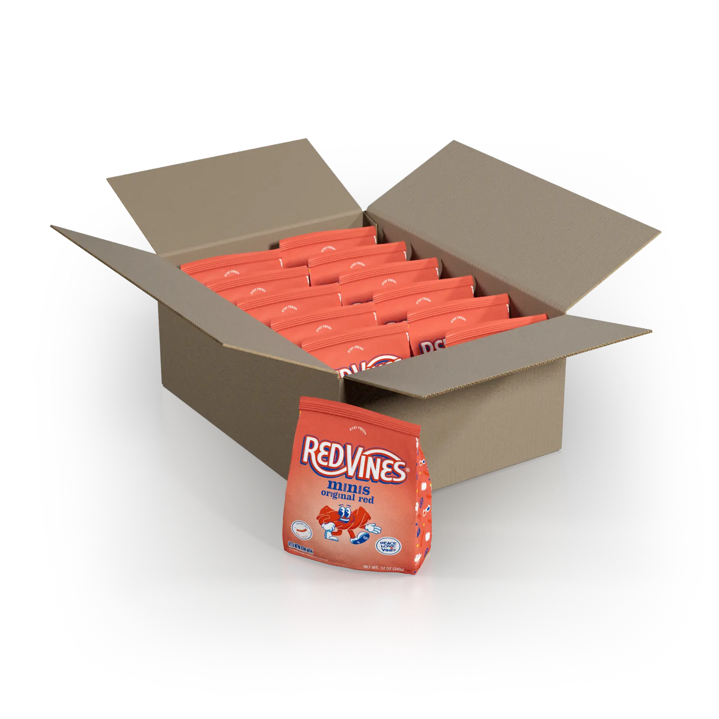 12-count box of Red Vines Original Red Minis 12oz Bags