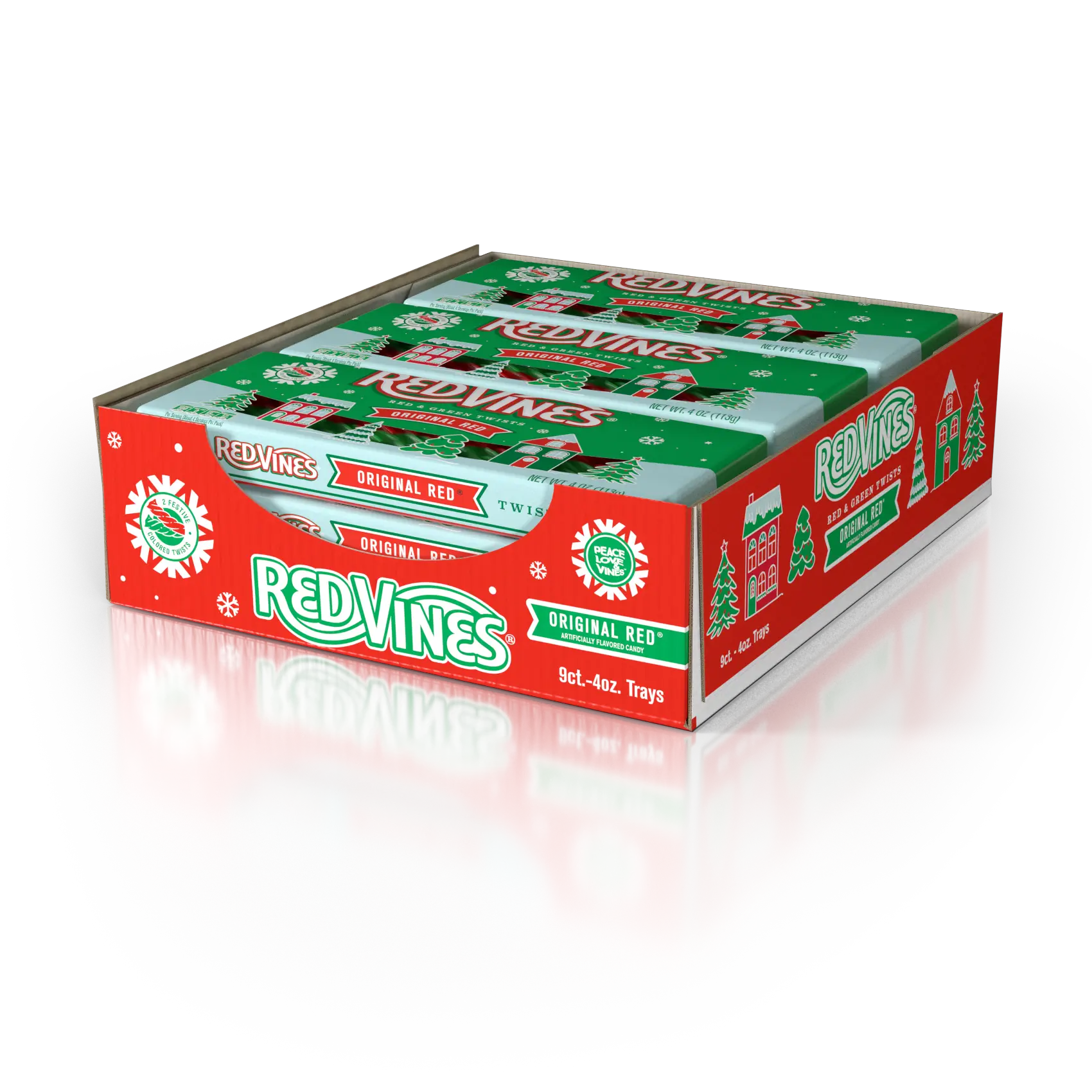 9-Pack Caddy of Red Vines 2-Color Twists Christmas Candy 4oz Trays